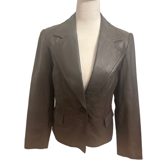 Kim Rogers Jackets & Blazers - Vintage Kim Roger's Small‎ chocolate brown leather Jacket coat blazer one button